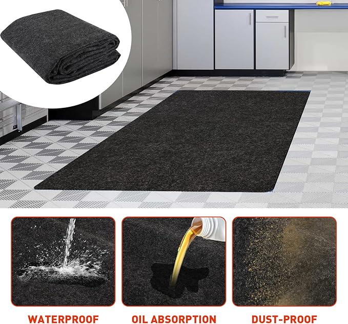 Golf Cart Parking Mat 4.9 ft × 9.1 ft Garage Floor Mat Oil Absorbent Waterproof