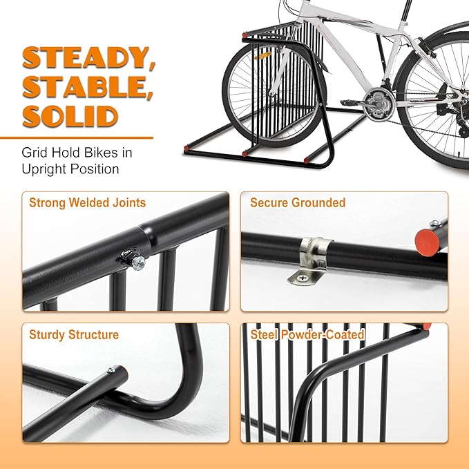 10-Bike Floor Bike Rack, 60” Dual-Sided Freestanding Steel Bike Stand