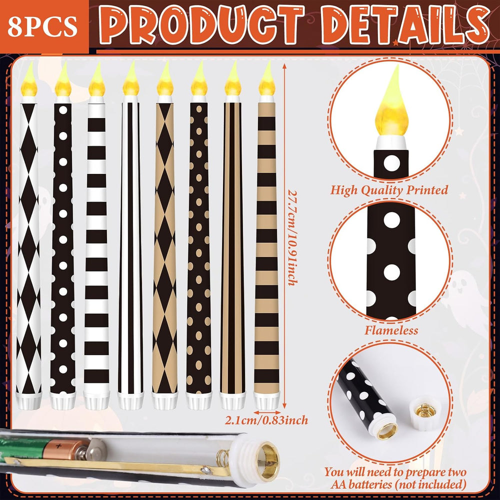 Lounsweer 8 Pcs Halloween Flameless Taper Candles, 10.91 in LED Home Decor