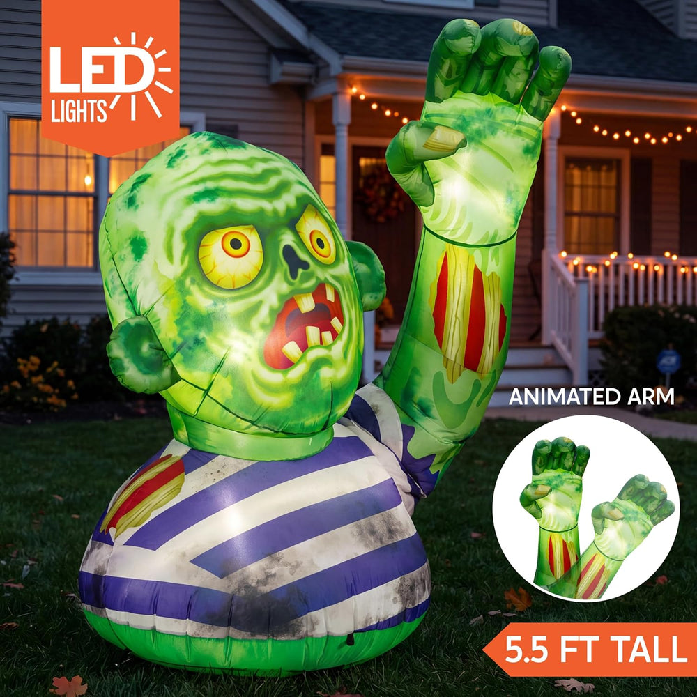 JOYIN 5.5FT Halloween Inflatable Zombie Decoration with Waving Raised Hand &a...