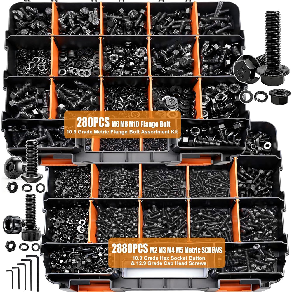 mankk 3160PCS Metric Bolt Nut Assortment Kit, with Flat & Lock Washers