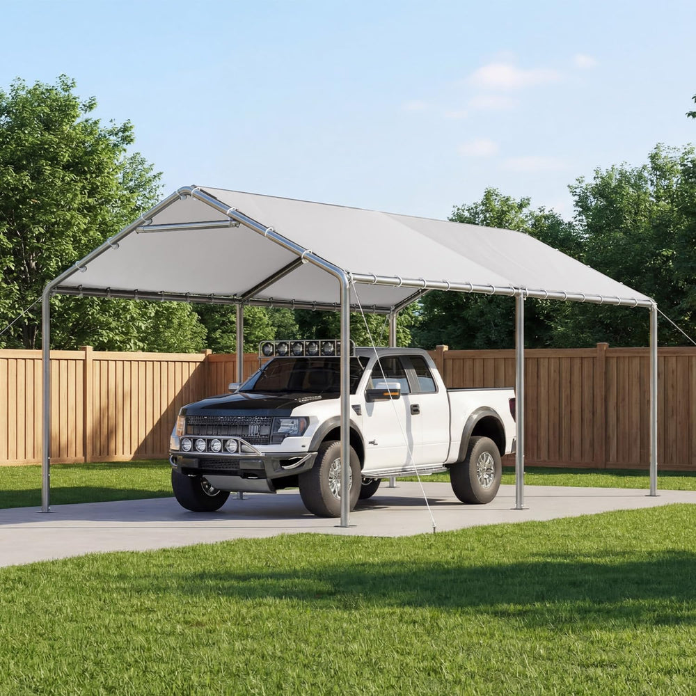 Aoxun 10x20 Carport Heavy Duty Carport Potable Car Canopy Garage, White