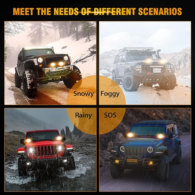 Auxbeam 4 Inch Round Offroad Light, 90W LED Amber White Spot Strobe Light Pods