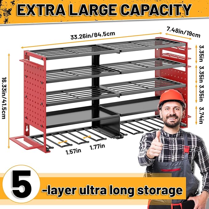 5 Layers Power Tool Organizer Wall Mount, Cordless Tool Storage Rack Holder