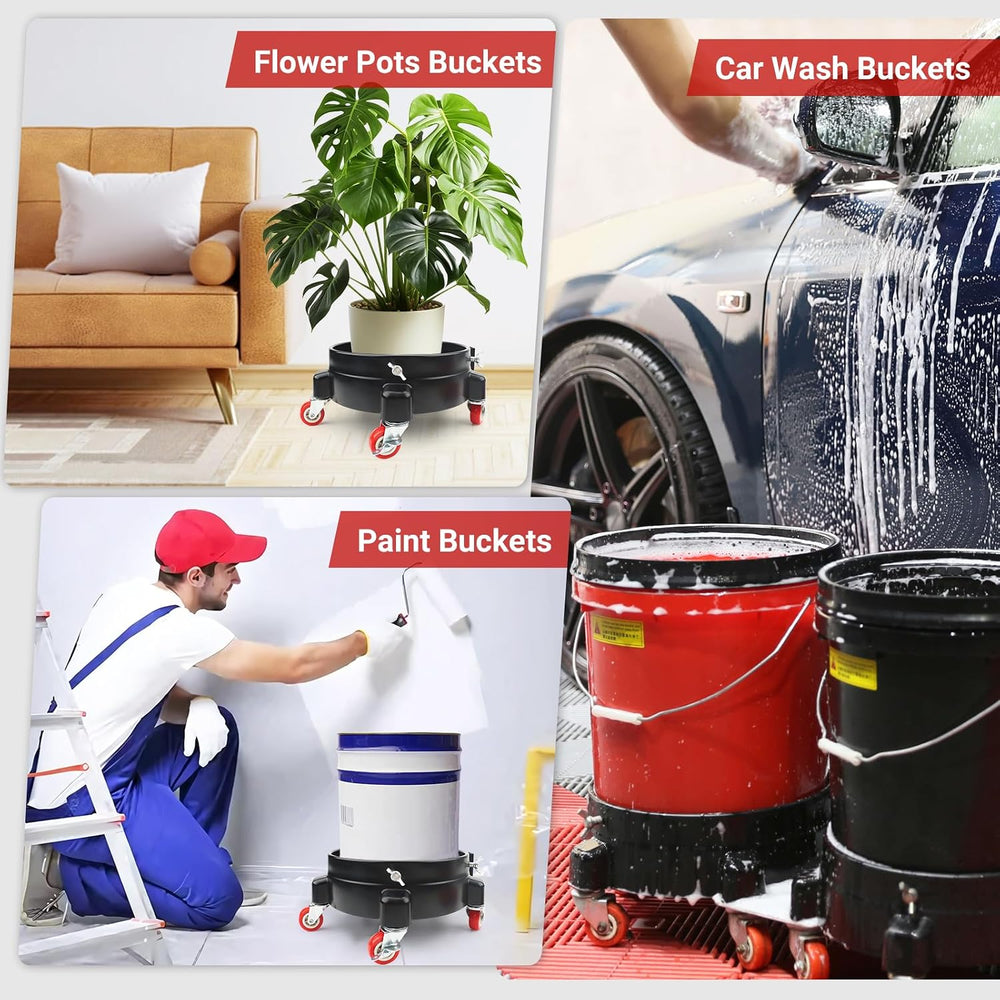Bucket Dolly 5 Gallon with Wheels,360°Rolling Car Wash Bucket Roller | For 2....