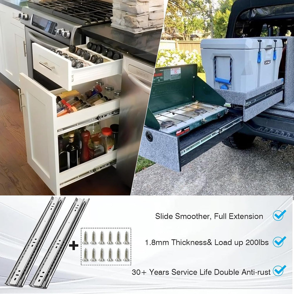 Thickened 200Lbs Heavy Duty Drawer Slides 1 Pair 10 12 14 16 18 20 22 24 32 4...