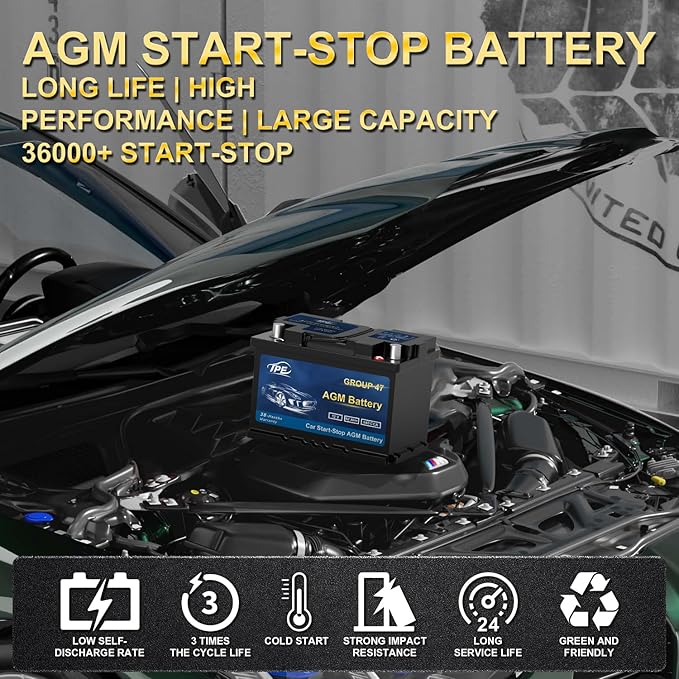 TPE AGM Battery BCI Group 47, Maintenance Free 12V 62Ah, H5 Size, Automotive