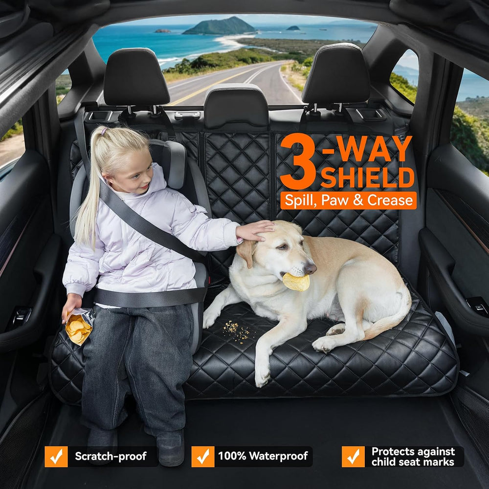 Dog Car Seat Cover for Back Seat,PU Leather BackSeat Dog Cover,Stnd,Black