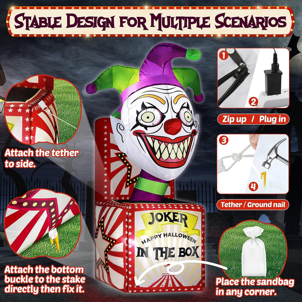 zukakii 4FT Halloween Inflatables Clown Box with Bright LED Lights, Vivid Des...