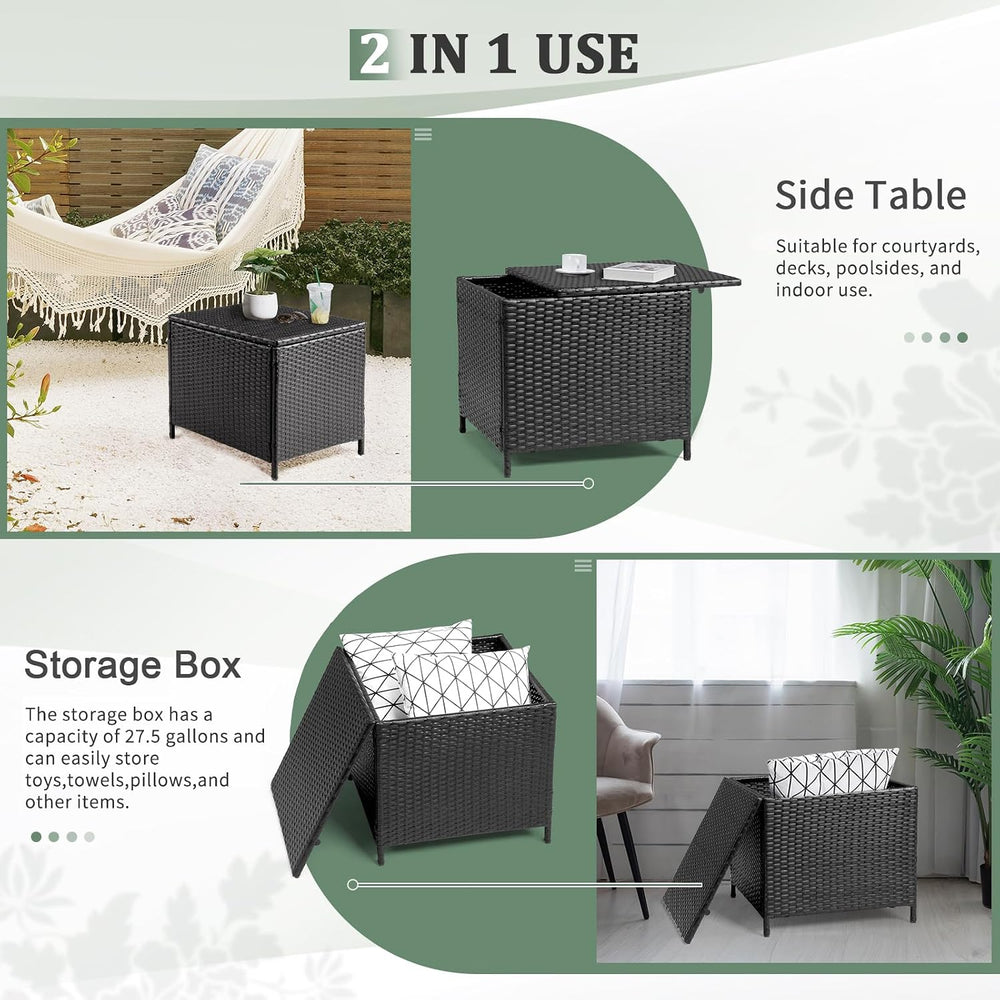 VINGLI 27 Gallon Outdoor Deck Box, Wicker Outdoor Storage Box with Lid, Small...