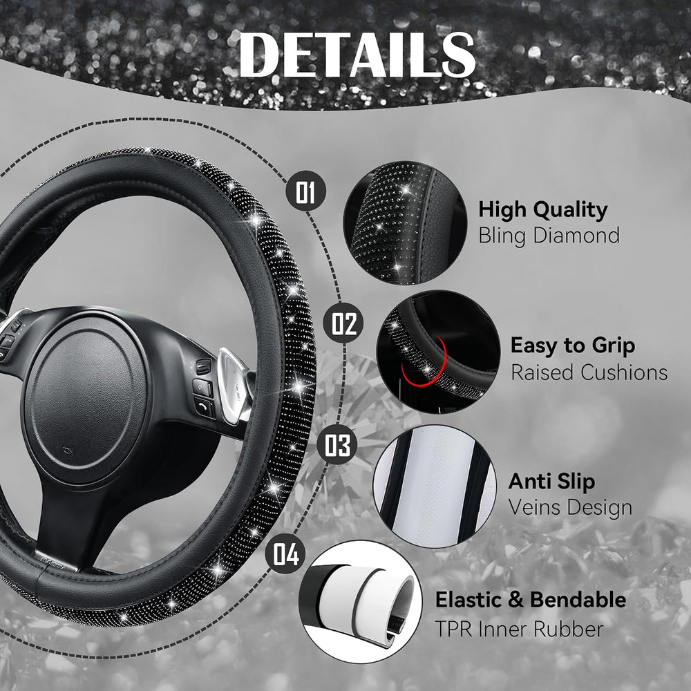 CAR PASS Bling Diamond Leather Car Seat Covers 11 PCS, Sparkly Rhinestone Ste...