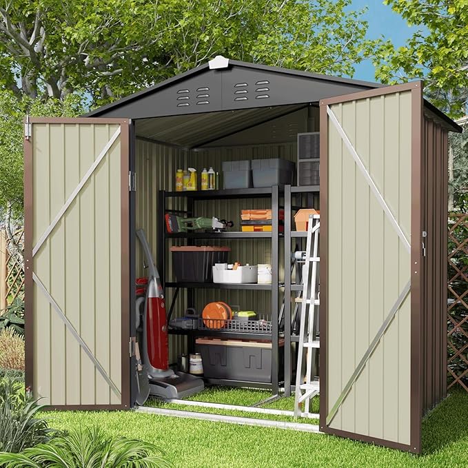 Gizoon Outdoor Storage Shed 6 x 4 FT, Galvanized Metal Garden Shed