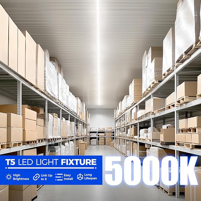 Barrina T5 4FT LED Shop Light, 5000K Daylight White, 20W Utility Light Fixtur...