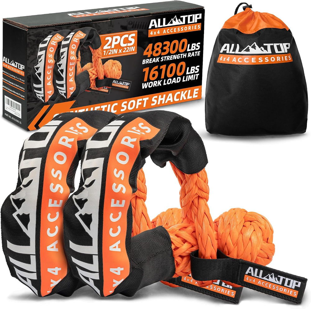 ALL-TOP Synthetic Soft Shackle Rope 1/2in x 22in UHMWPE Recovery Tow Shackles...