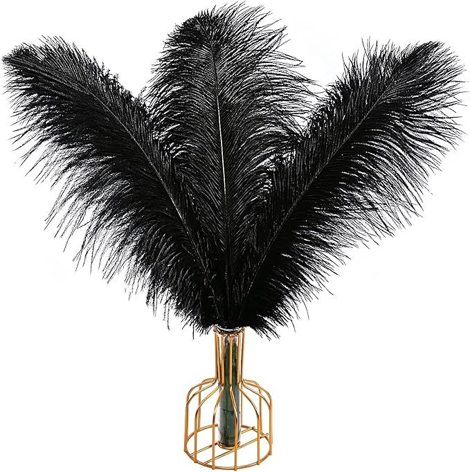 THARAHT Black Ostrich Feathers 12pcs Large Natural Bulk 20-22Inch 50cm-55cm f...