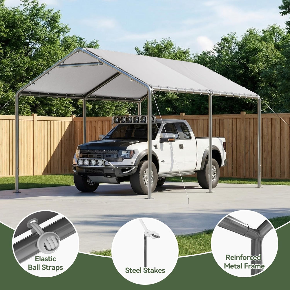 Aoxun 10x15 Carport Heavy Duty Carport Potable Car Canopy Garage, White