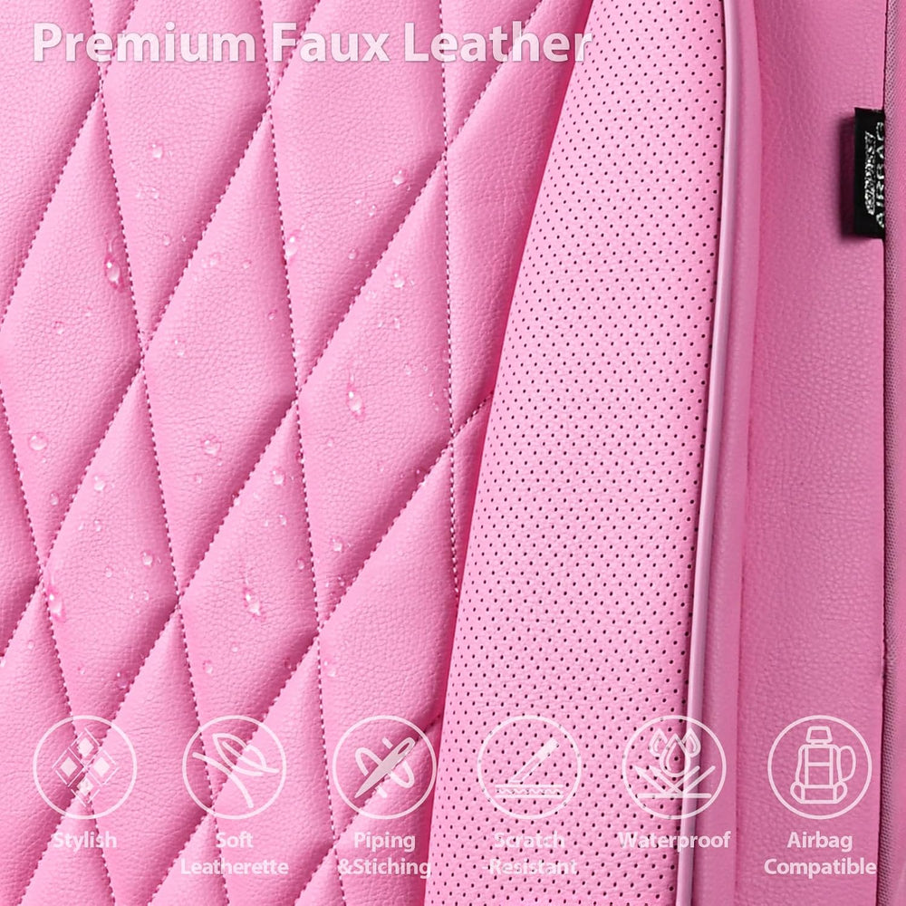 CAR PASS Piping Luxury Leather Two Front Car Seat Covers, Cute Girly Waterpro...