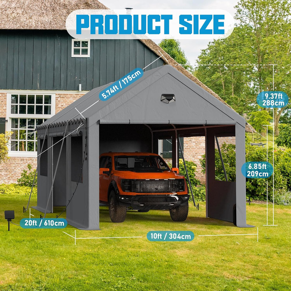 10x20 Heavy Duty Carport, Portable Garage with Doors & Windows