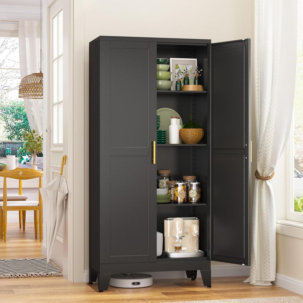 GAIOUS Metal Storage Cabinet, Black Pantry Storage Cabinets with 2 Door