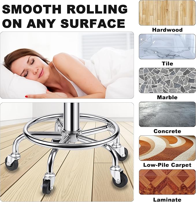 Rolling Stool, Stainless Steel Workbench Stool, Adjustable Swivel Stool Medical