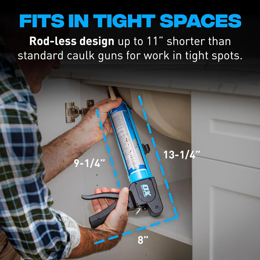 OX Rodless Compact Caulk Gun 10 oz Manual Caulking Gun for Tight Spaces