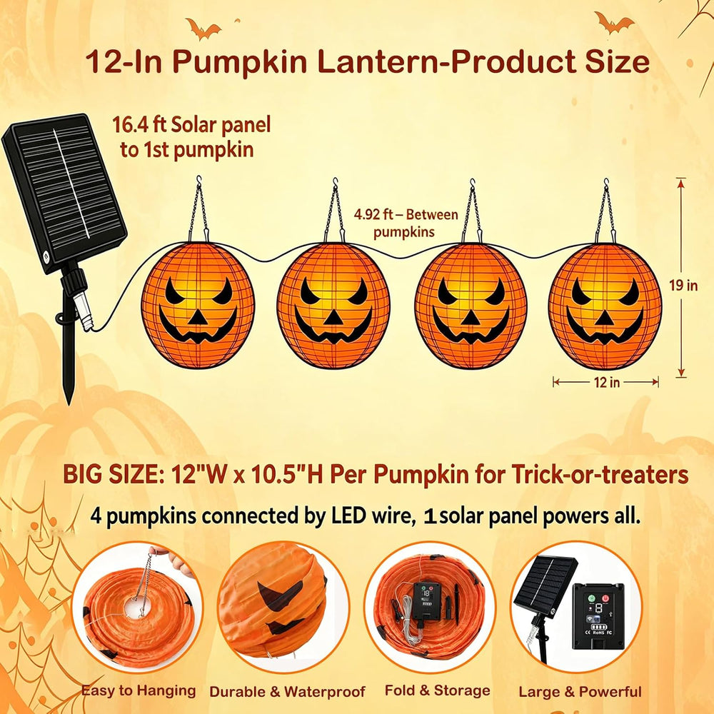 HUGSVIK 4Pcs Solar Pumpkin Lantern Outdoor Hanging Halloween Decorations