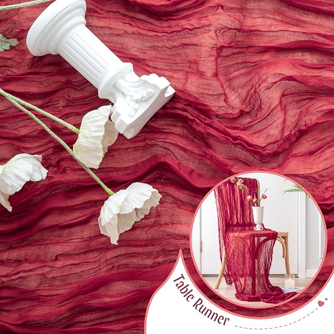Sioloc Burgundy Red Cheesecloth Table Runner Fall Autumn Decor for Home 10ft ...