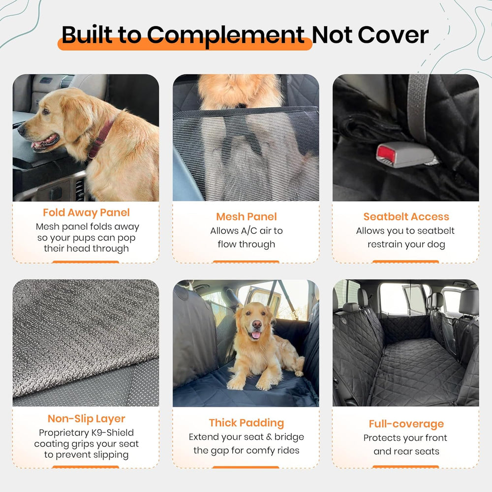 4Knines Back Seat Extender for Dogs Hard Bottom w/EZ Door Guard Black Reg