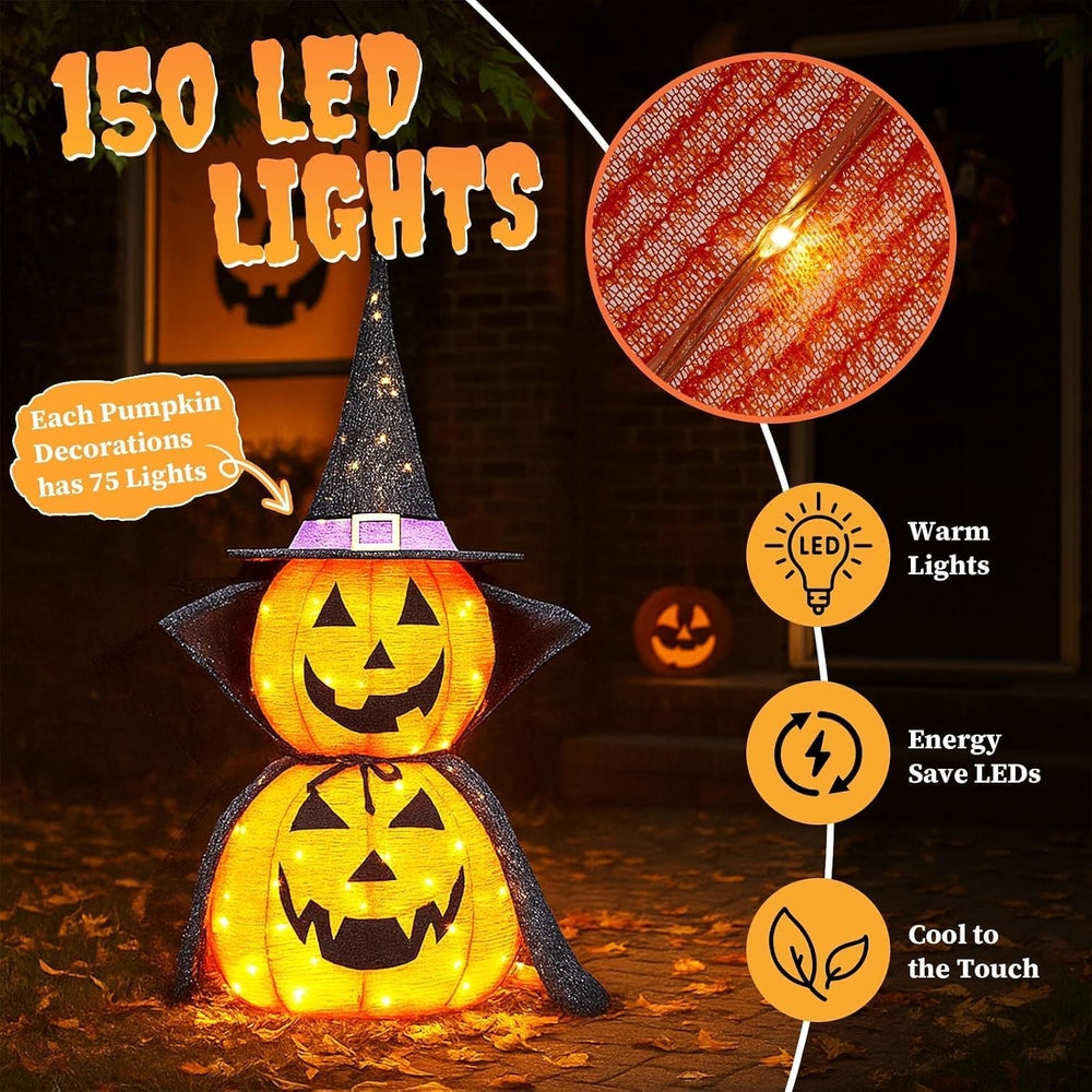 Outvita 2PC Halloween Collapsible Pumpkin Decoration, 150 LED Pop-Up Pumpkin ...
