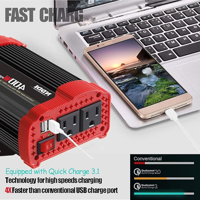 400W Car Power Inverter, DC 12V to 110V AC Converter