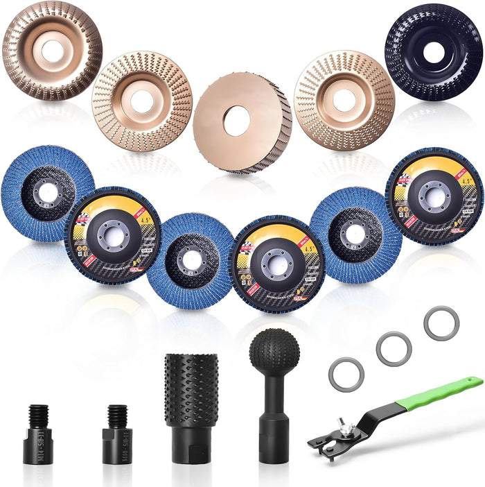 19PCS Angle Grinder Wood Carving Disc Set for 4-4.5"