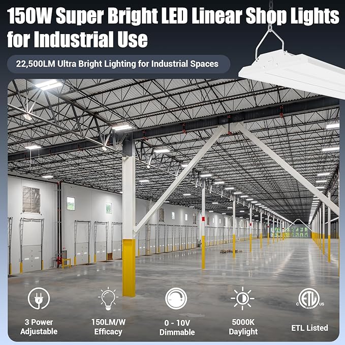 150W 2 Pack 2FT LED Linear High Bay Shop Light Fixture, Indoor Area Workshop
