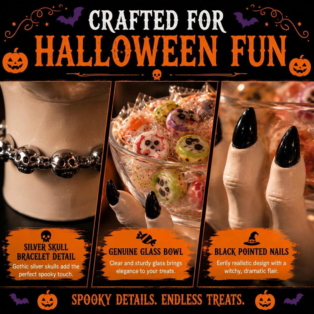 Halloween Witch Hand Candy Bowl Stand Resin Solid Snack Dish Trick Or Treat