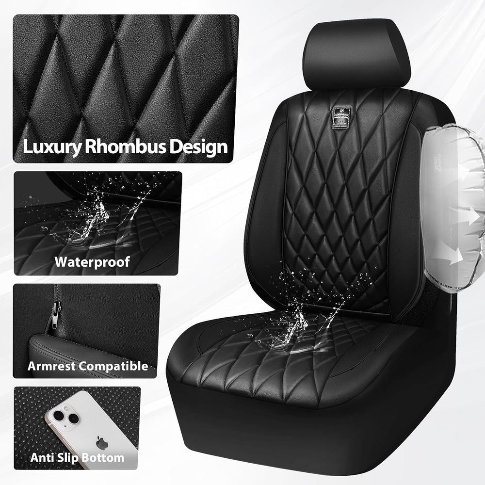 CAR PASS Piping Luxury Faux PU Leather Two Front Car Seat Covers, Waterproof ...