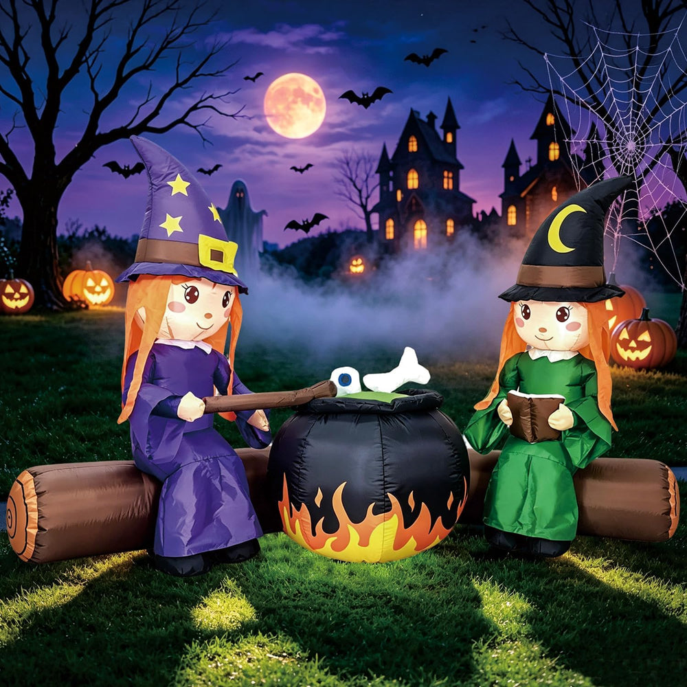 DomKom 6FT Halloween Inflatable Blow Up Decorations, Cute Witches with Cauldr...