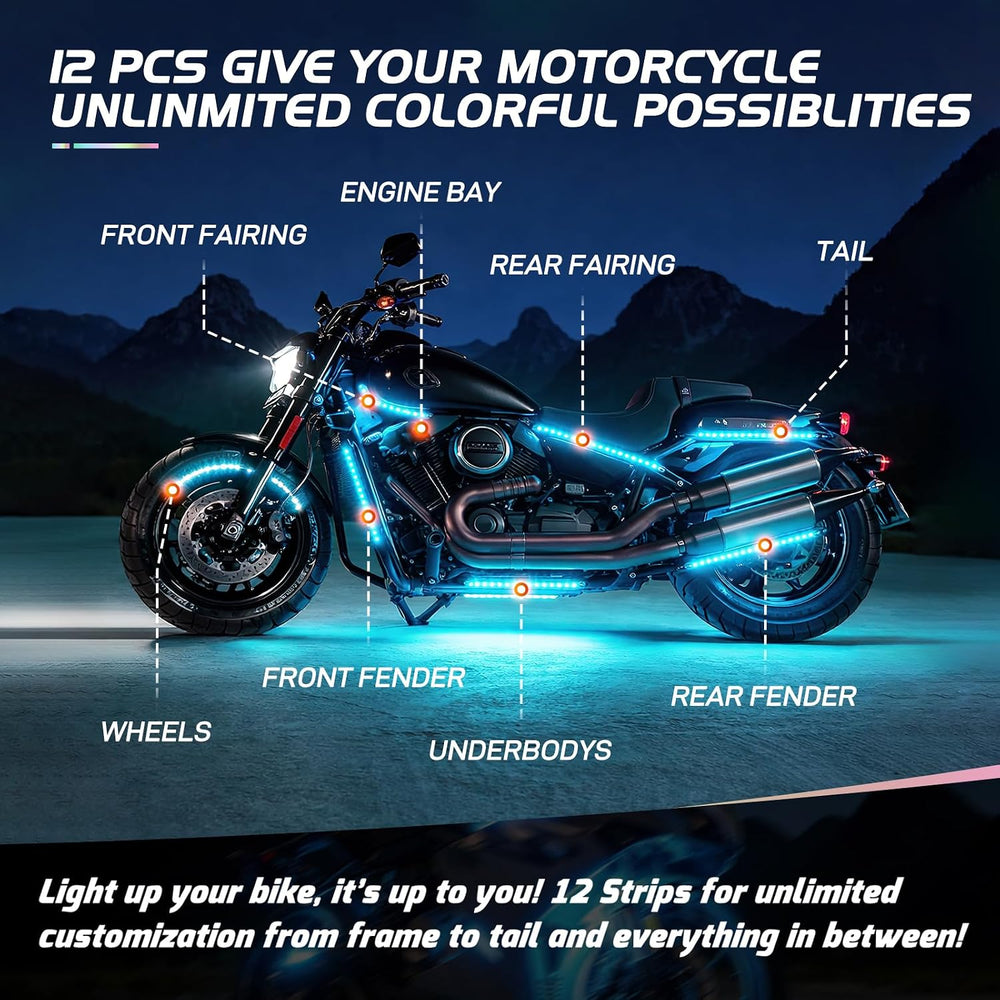 Nilight 12PCS Motorcycle RGB LED Light Kit APP and Remote Control