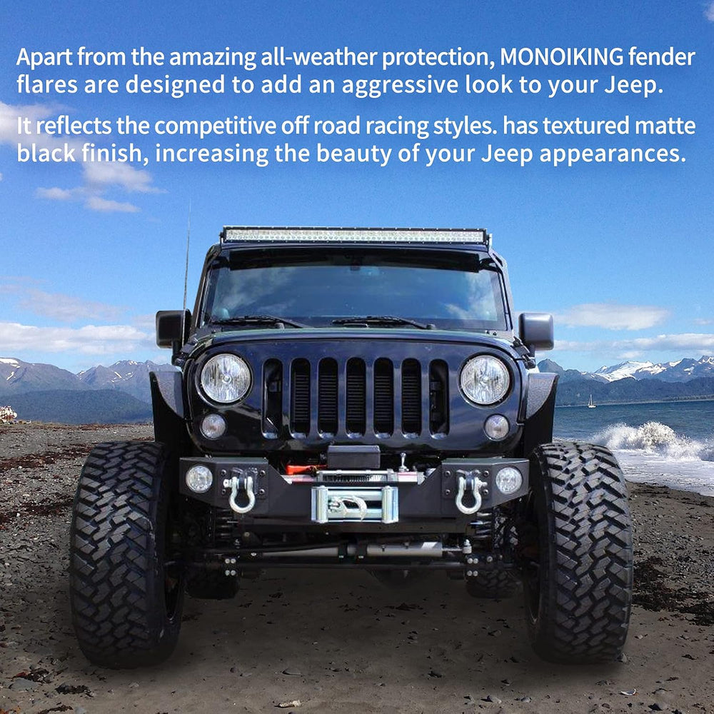 MONOKING 4PCS Flat Fender Flares for 2007-2018 Wrangler JK JKU 2 & 4-Door...
