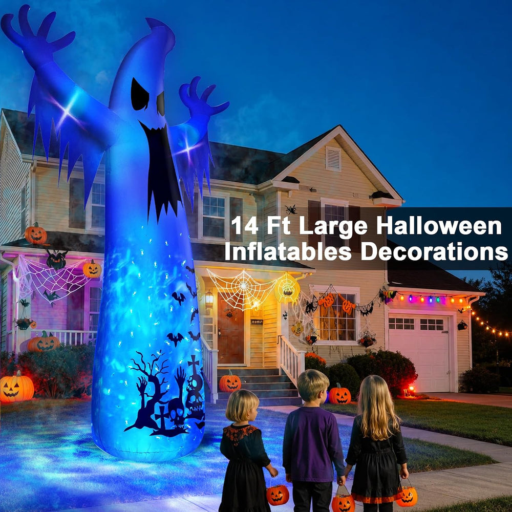 14 Ft Giant Halloween Inflatable Ghost Decorations Outdoor with Flame Light