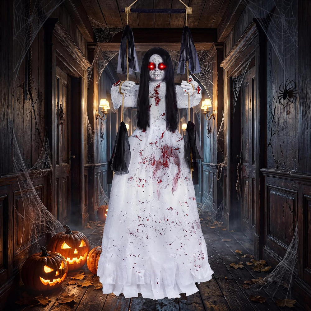 Halloween Decorations Outdoor, Scary Hanging Swinging Girl Props Sound & ...