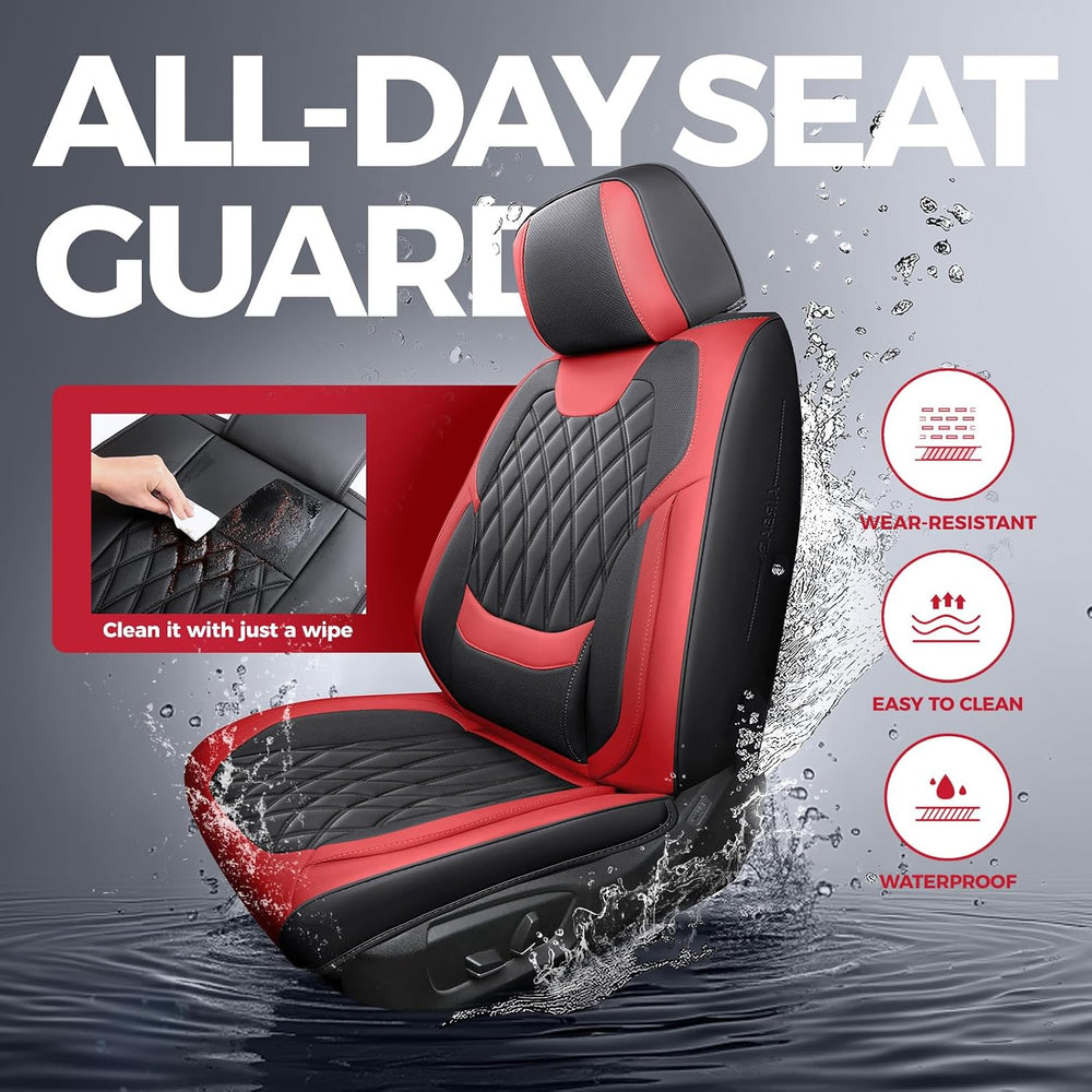 FREESOO Car Seat Covers Full Set Faux Leather Universal Fit Black Red
