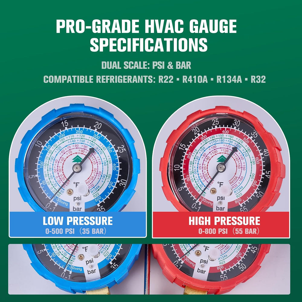 HVAC Manifold Gauge Set with Brass Body and Explosion-Proof Lens, AC Gauge Se...