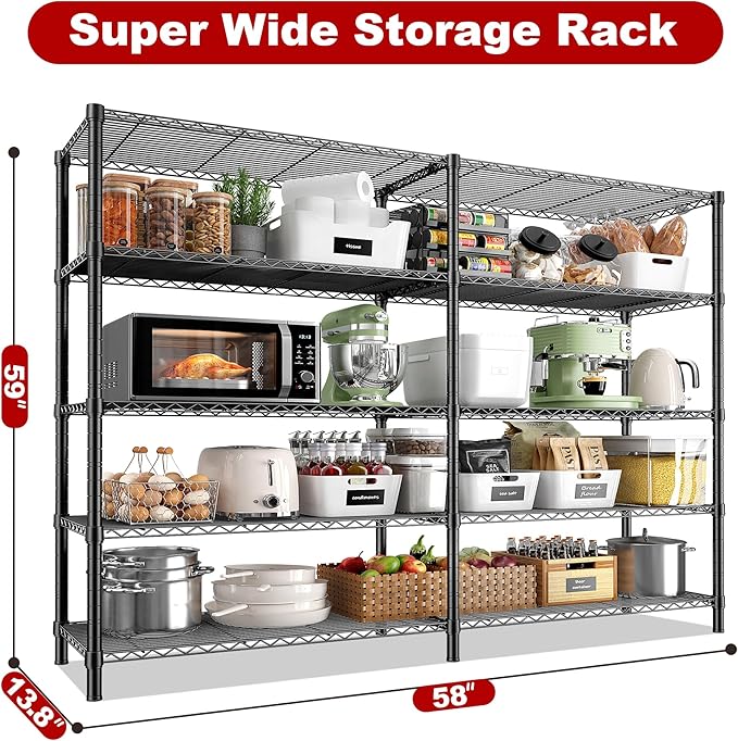 REIBII 5 Tier Wire Shelving Storage Shelves Loads 1430LBS