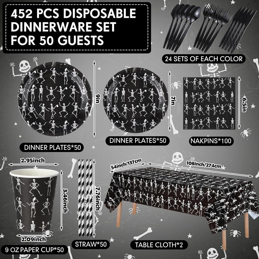 Funnymoom 452 Pcs Halloween Skeleton Party Decoration Supplies, Serves 50