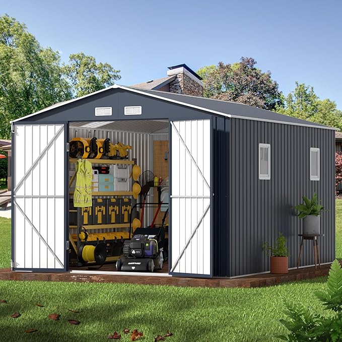 Breezz Outdoor Storage Shed 10 x 12 ft. Utility Tool Shed Metal Storage Garden