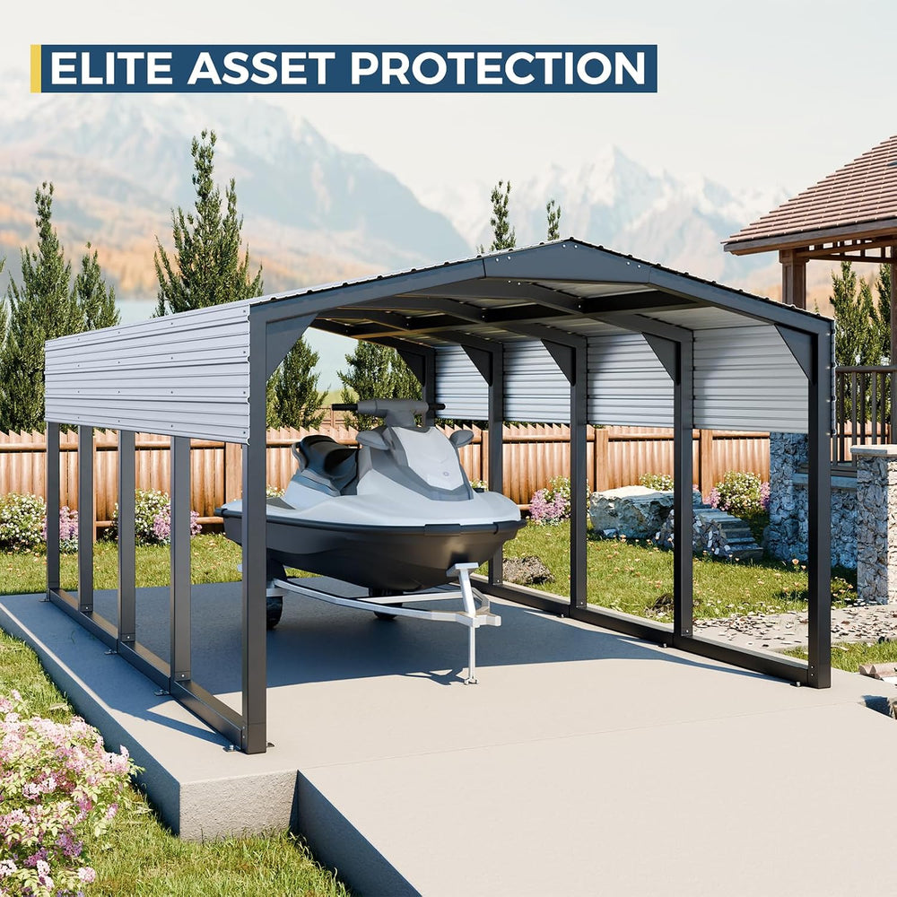 Military-Grade Metal Carport 12x20 FT, Heavy- Duty Galvanized Steel Roof