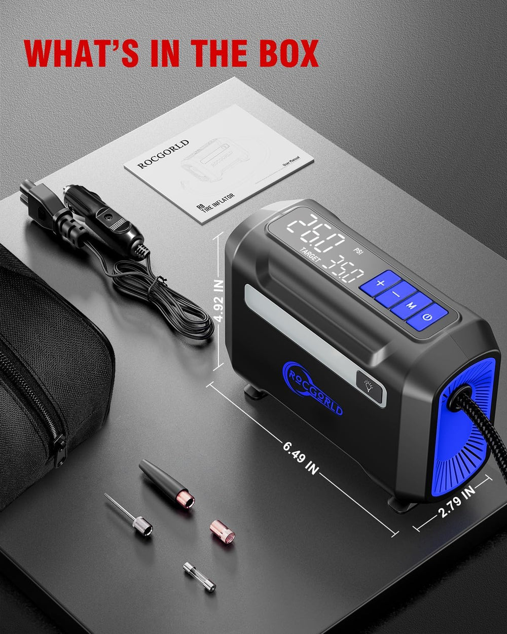 ROCGORLD R8 Tire Inflator Portable Air Compressor, DC 12V Air Compressor Port...