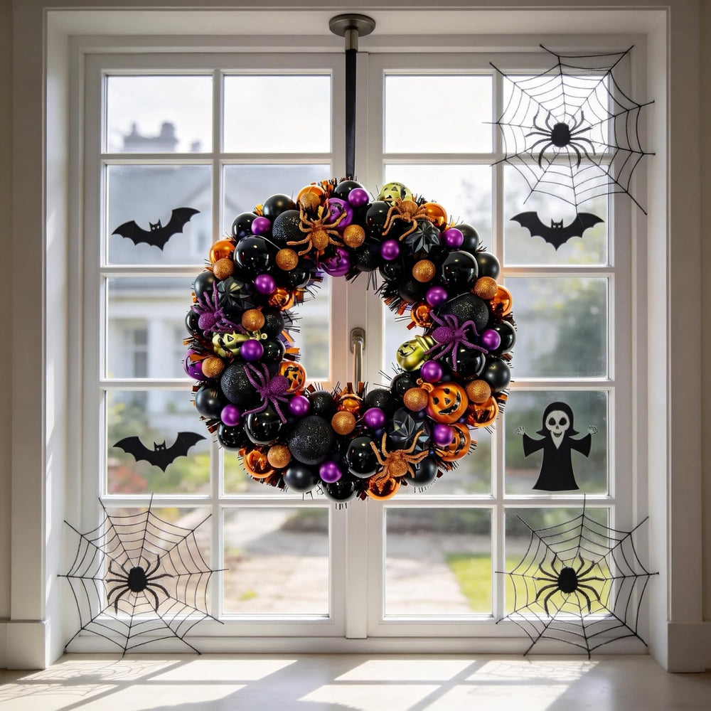 HipTree 17 Inch Halloween Ball Wreath for Front Door with Lights