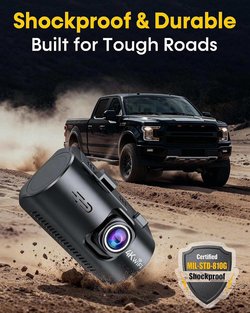 Front and Rear Dash Cam for Truck: 4K+1080P Dual Dash Camera for Ford F150