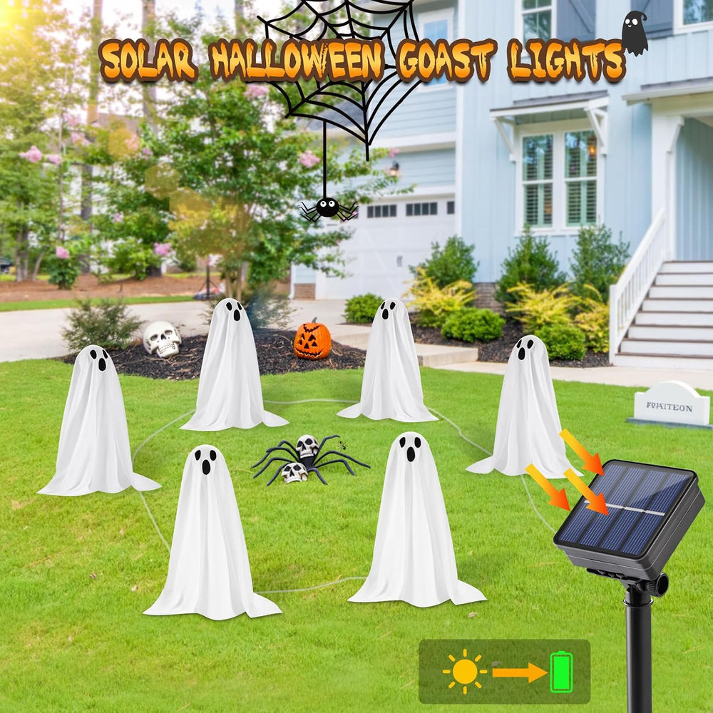 Halloween Decorations, 6 Pack Solar Ghost String Stake Lights 12.8 FT