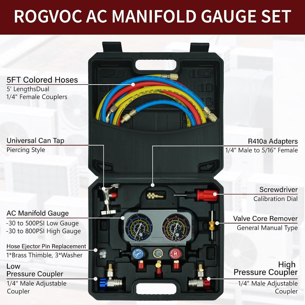 CALPOSE AC Manifold Gauge Set for R134a R410a R32 R22 Refrigerant